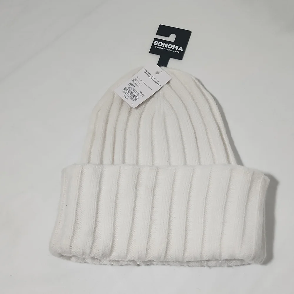 Sonoma White Ribbed Knit Beanie